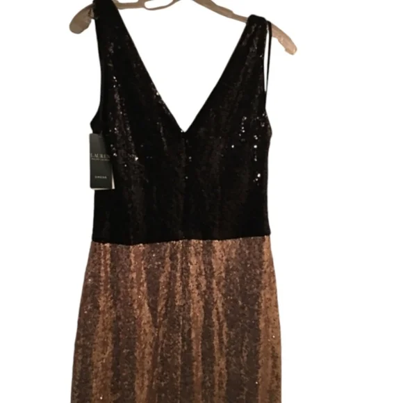 Ralph Lauren Black/Gold Evening Sequin Gown Maxi Dress 12 NEW NWT Holiday Gown - Picture 3 of 5